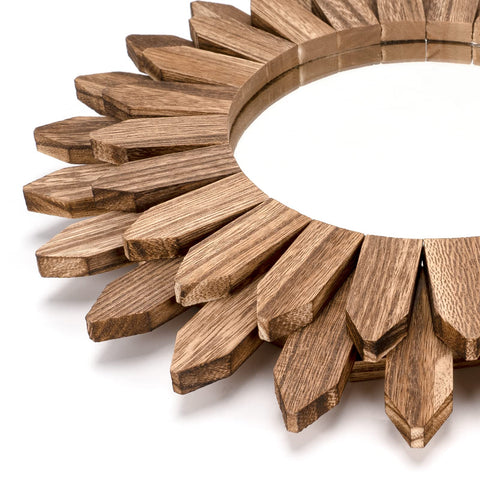 Honiway boho wall decor mirror with wood frame complements boho and farmhouse spaces.