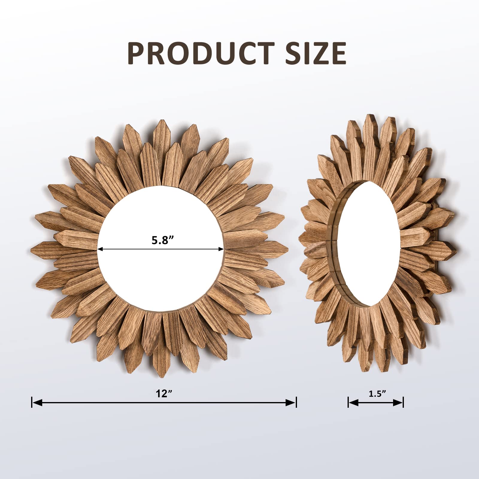 Honiway easy-hang 12-inch wall mirror includes hardware for quick mounting.