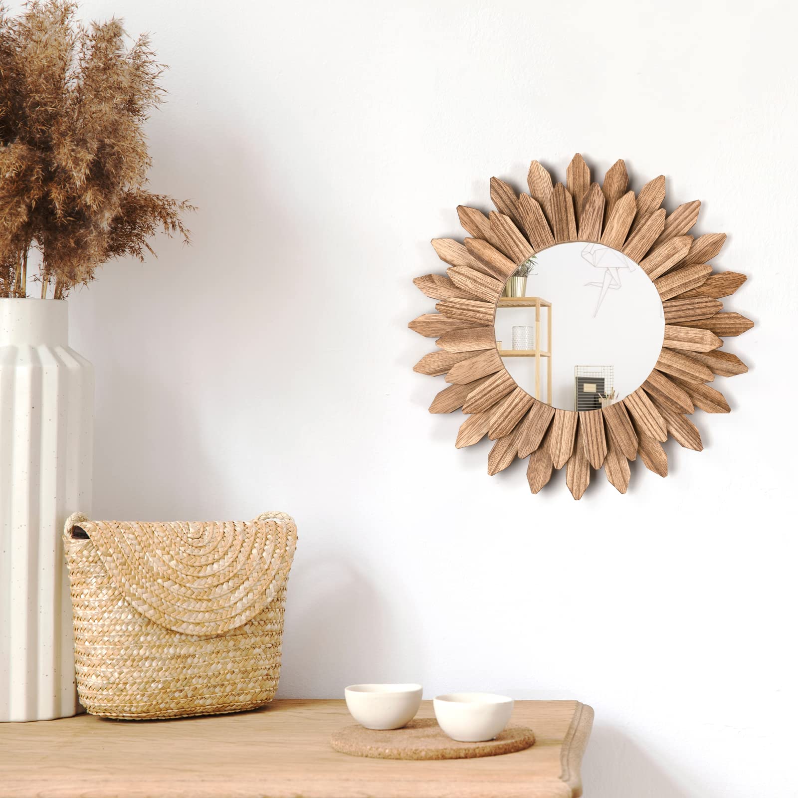 Honiway sunburst mirror fits entryways and living areas for instant style.