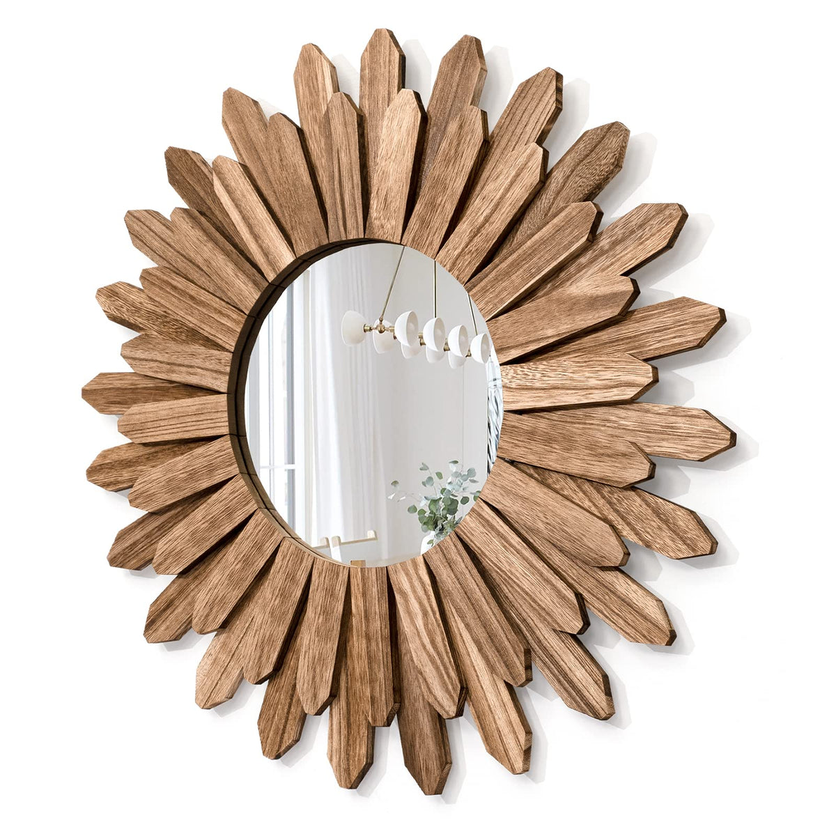 Honiway mirror 21-inch carbonized black wood frame adds rustic texture to walls.