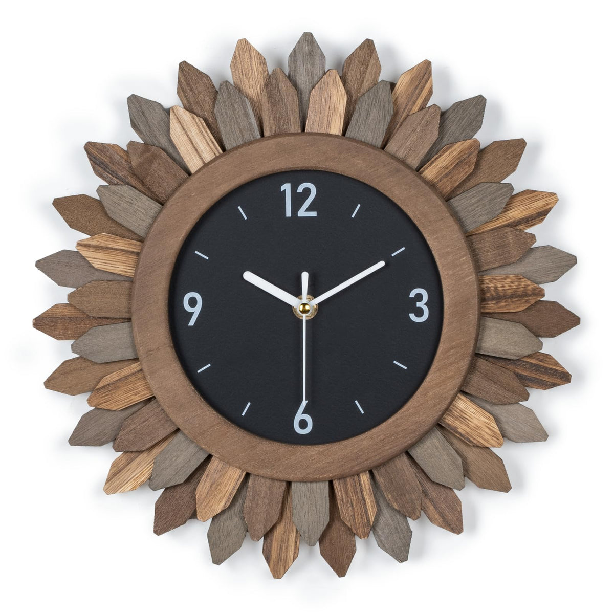 Honiway sunburst clock, 12-inch, radiant rustic design for living rooms.