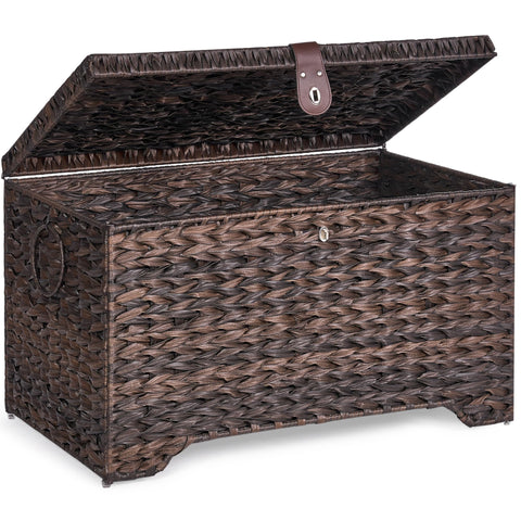 Honjourai handwoven storage basket with lid keeps items dust-free and organized.