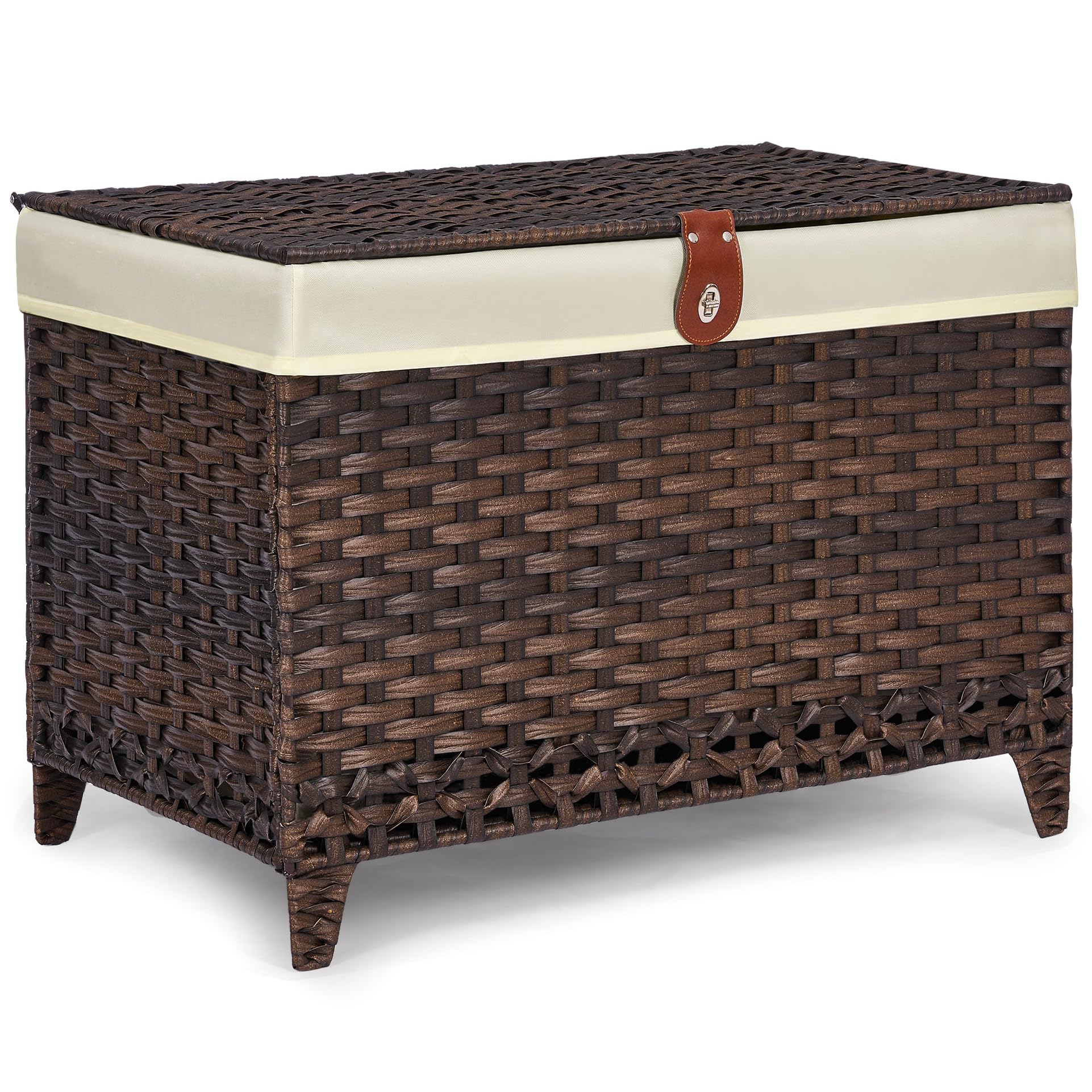 Honjourai wicker storage basket with lid keeps clothing organized and dust-free.
