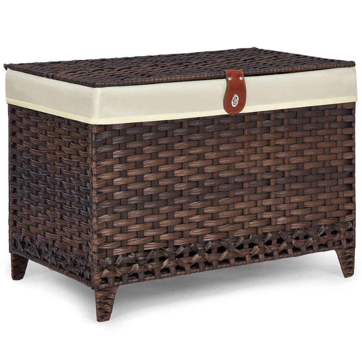 Honjourai wicker storage basket with lid keeps clothing organized and dust-free.