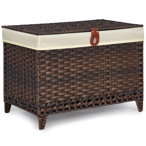 Honjourai wicker storage basket with lid keeps clothing organized and dust-free.