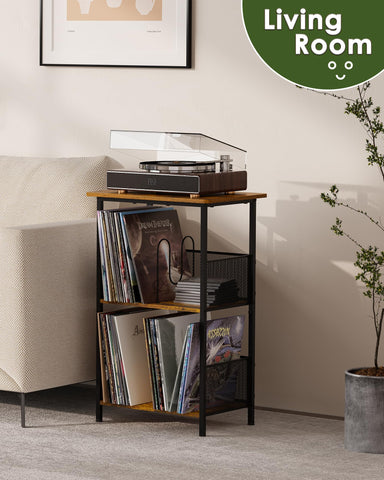 Honkazita record stand in living room as a display and storage piece