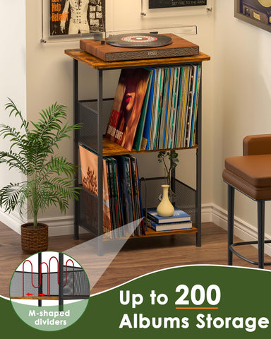 Honkazita record stand with M-shaped dividers to separate records