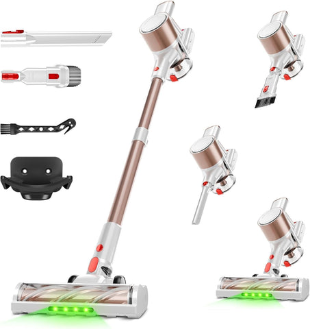 Honki cordless vacuum cleaner with LED display showing mode and battery status.