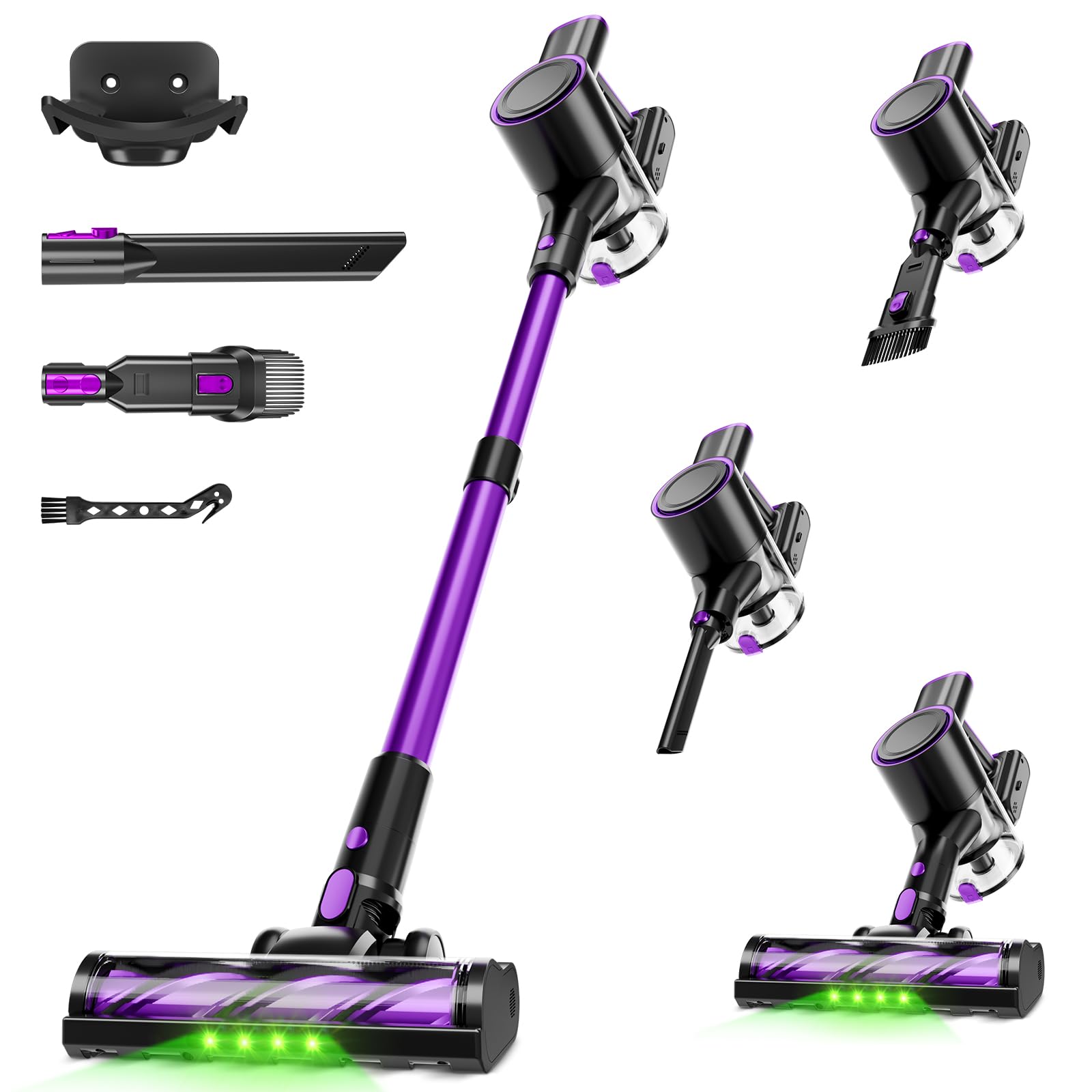 Honki cordless vacuum front view in purple, showcasing compact, lightweight handling.