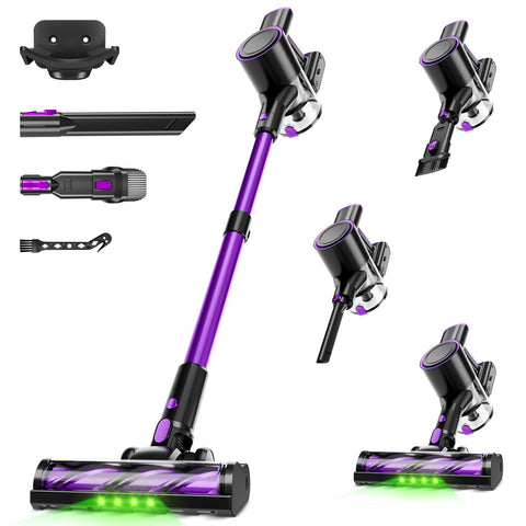 Honki cordless vacuum front view in purple, showcasing compact, lightweight handling.