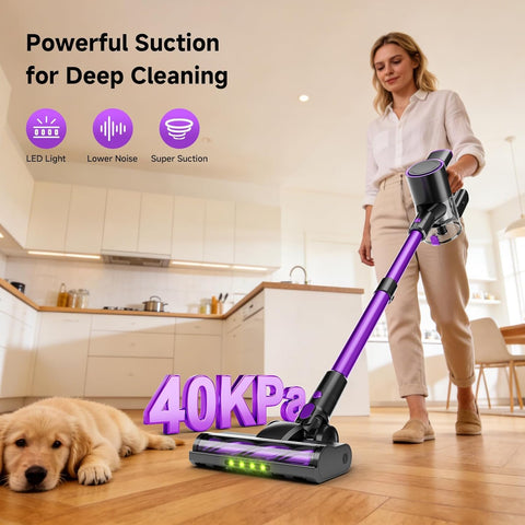 Honki cordless vacuum LED display visible for mode and battery status.
