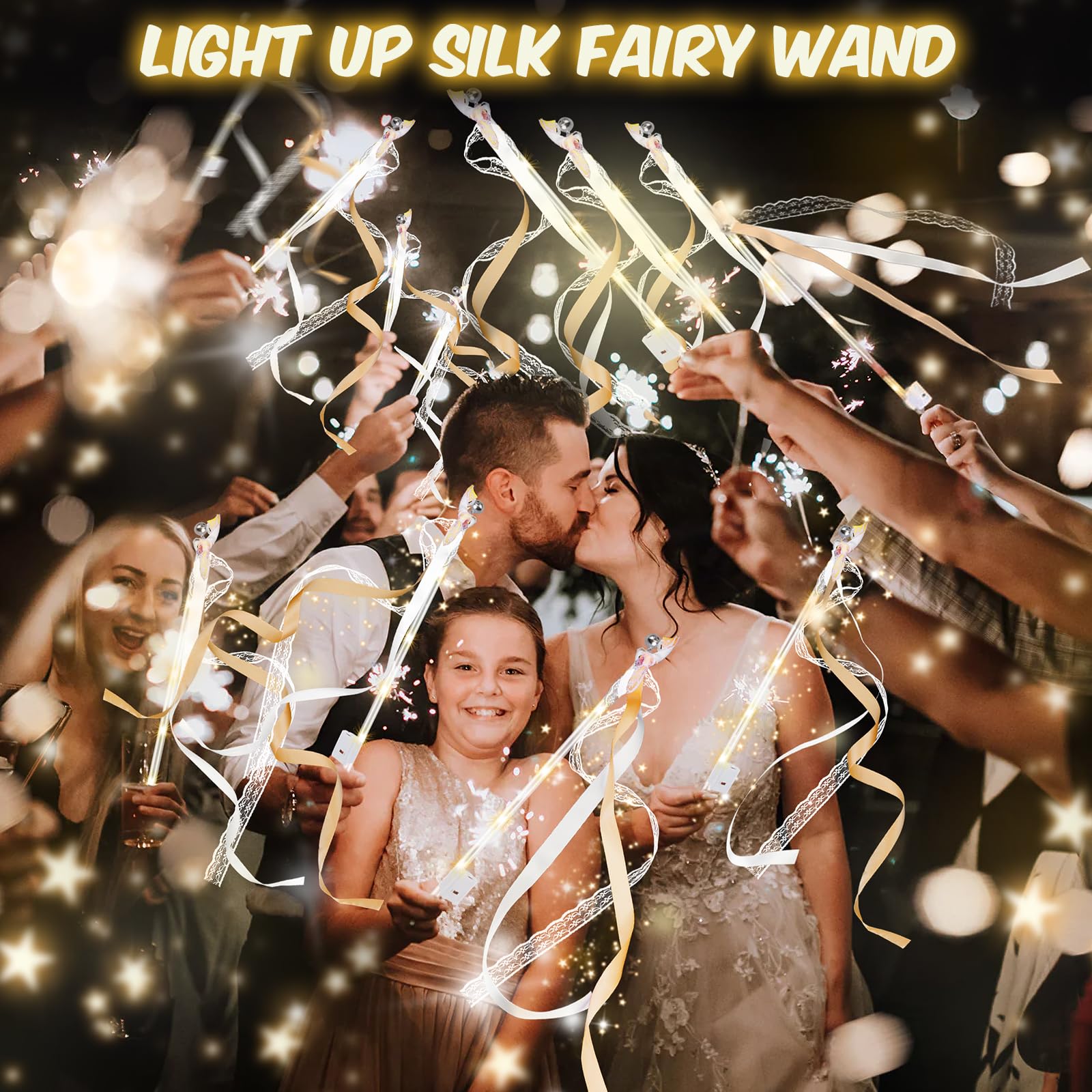 HONLYNE champagne colored ribbons on wands add elegant party accents