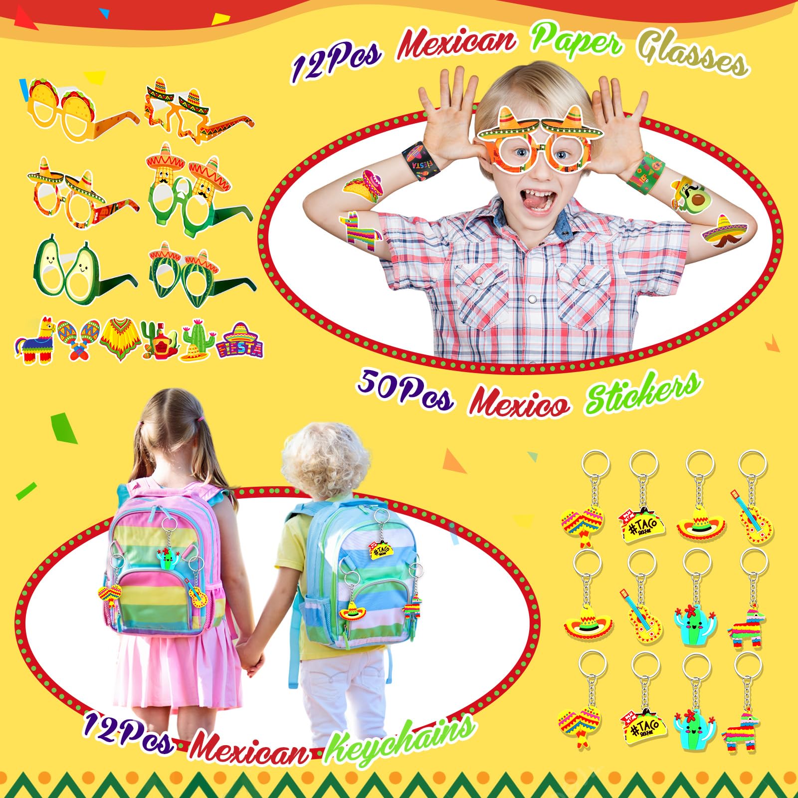 Honoson fiesta Mexican keychains brighten gift bags and favors.
