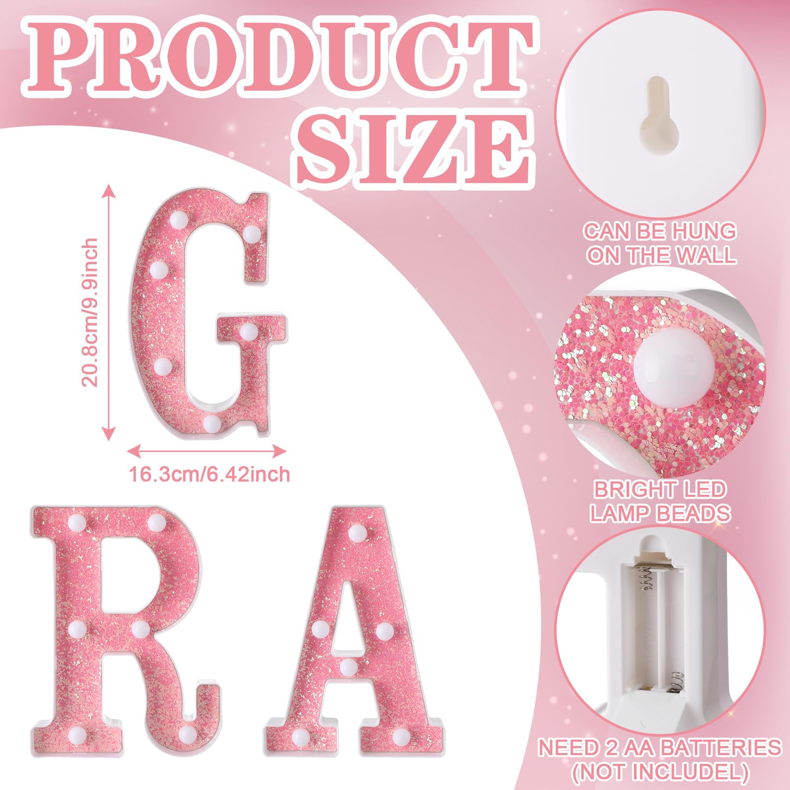 Honoson Grad 2026 pink letters glow for wall displays