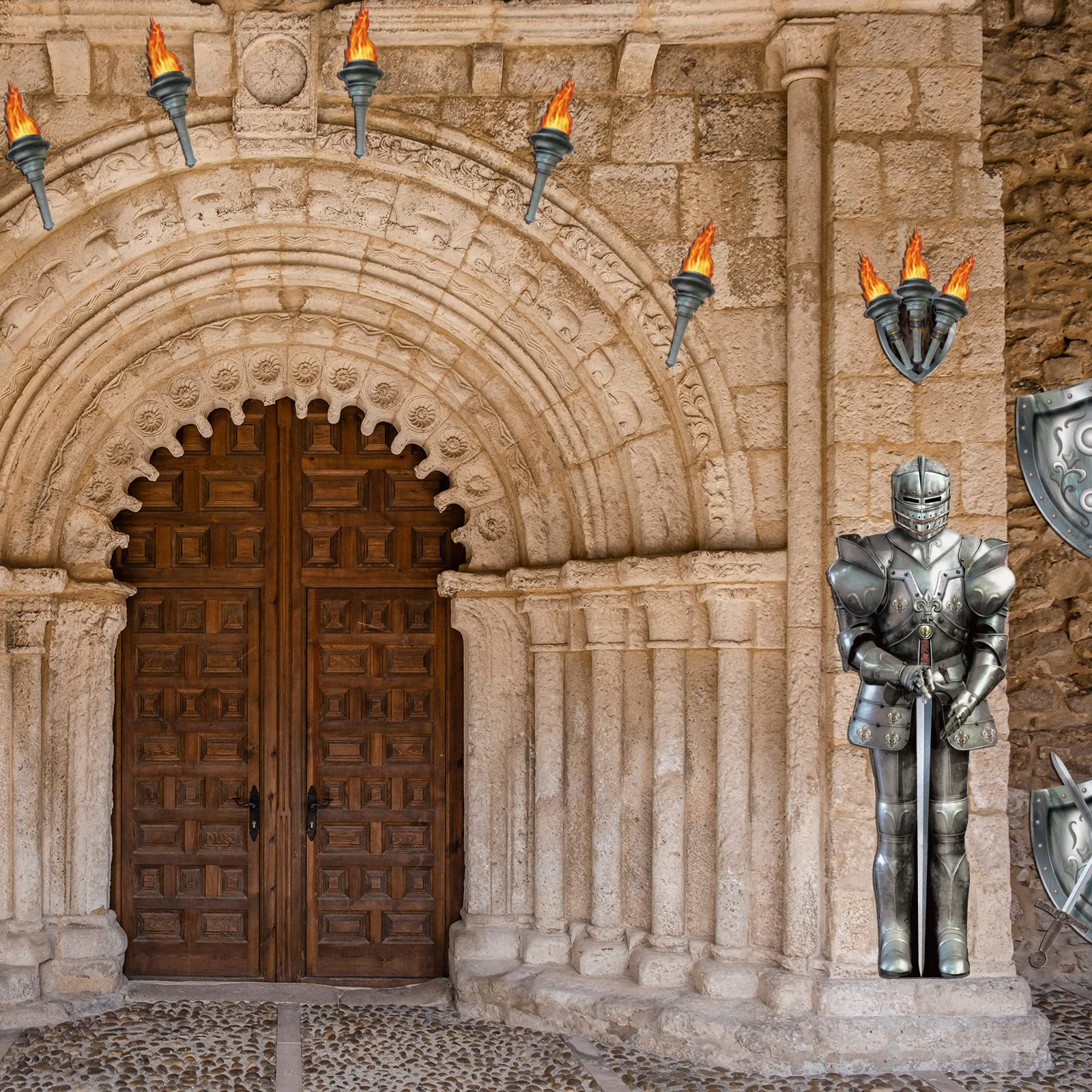 Honoson shield with sword standee enhances dramatic knight tableau setups.