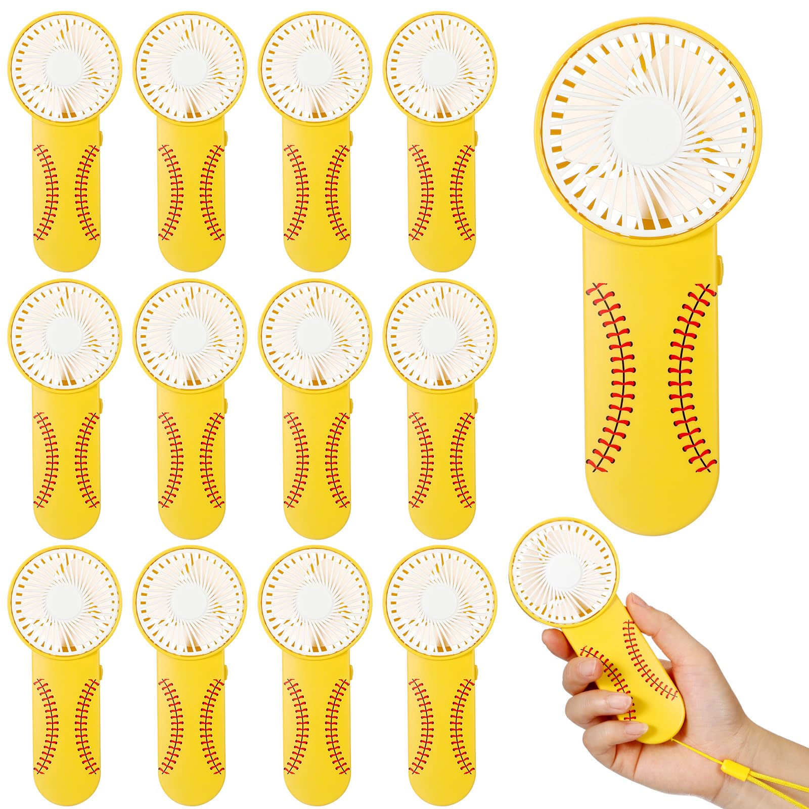 Honoson softball mini fan front view in yellow for cooling on the go.