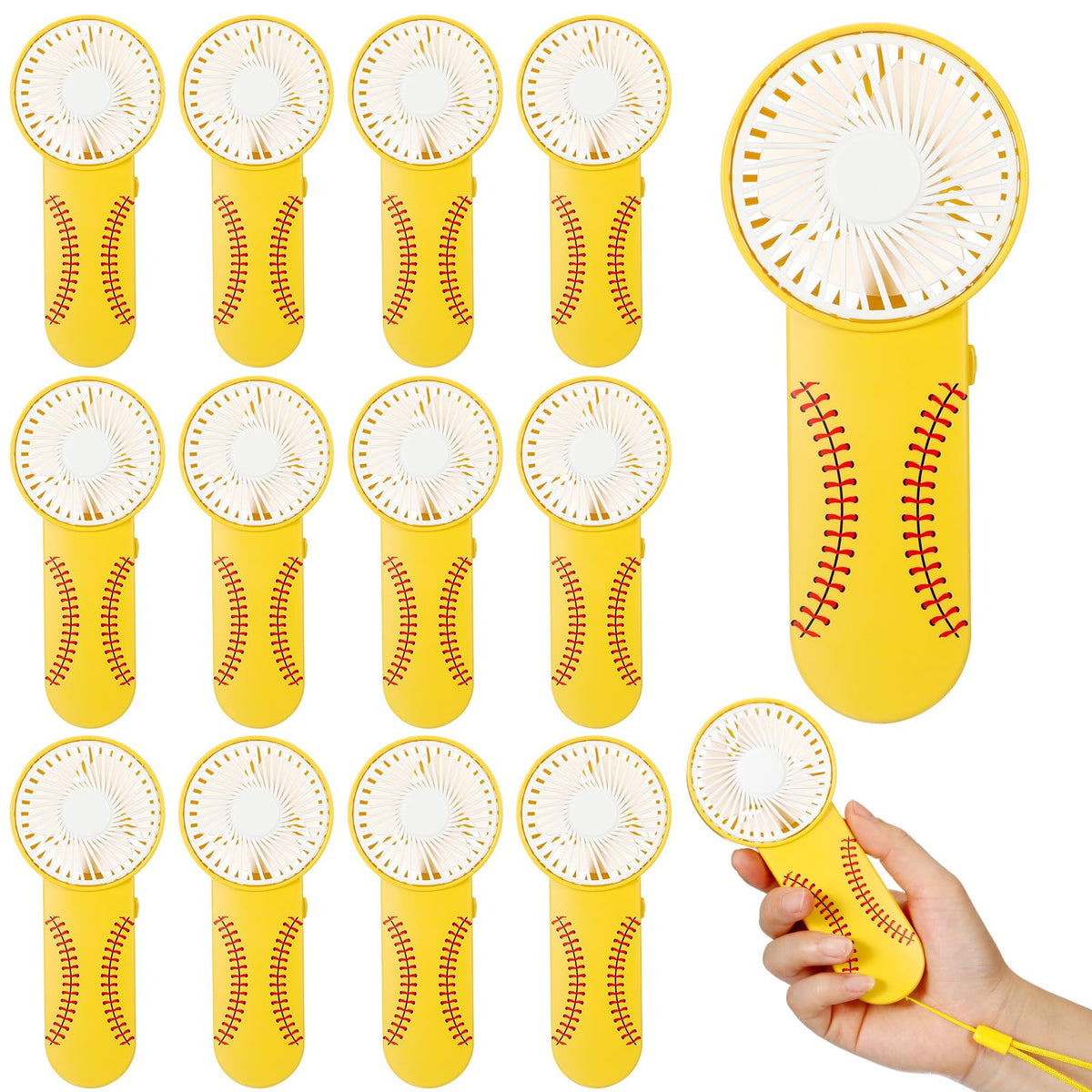Honoson softball mini fan front view in yellow for cooling on the go.
