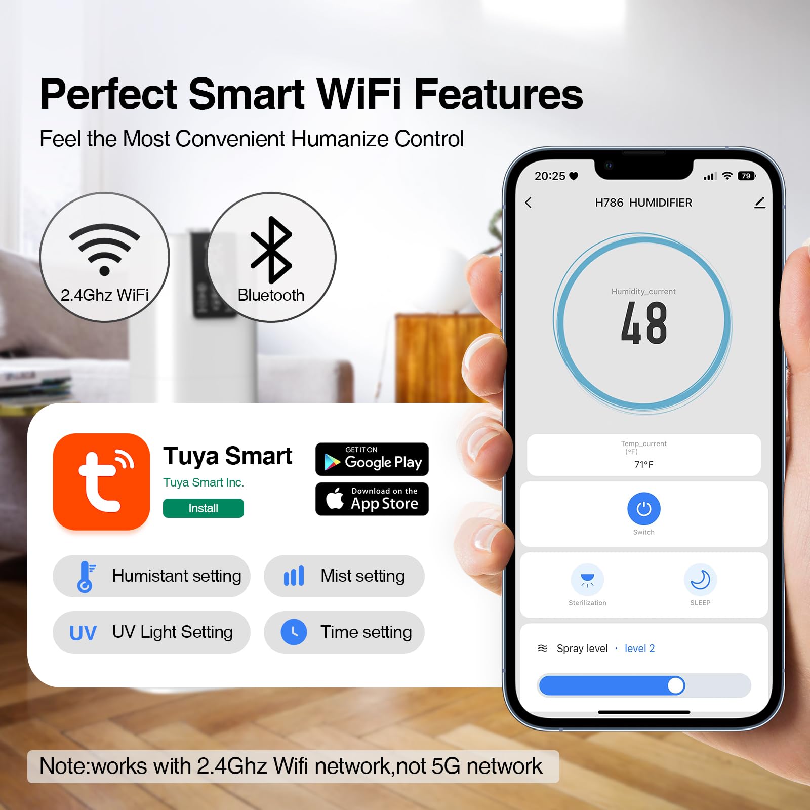 Honovos three-speed mist settings for tailored output in any room.