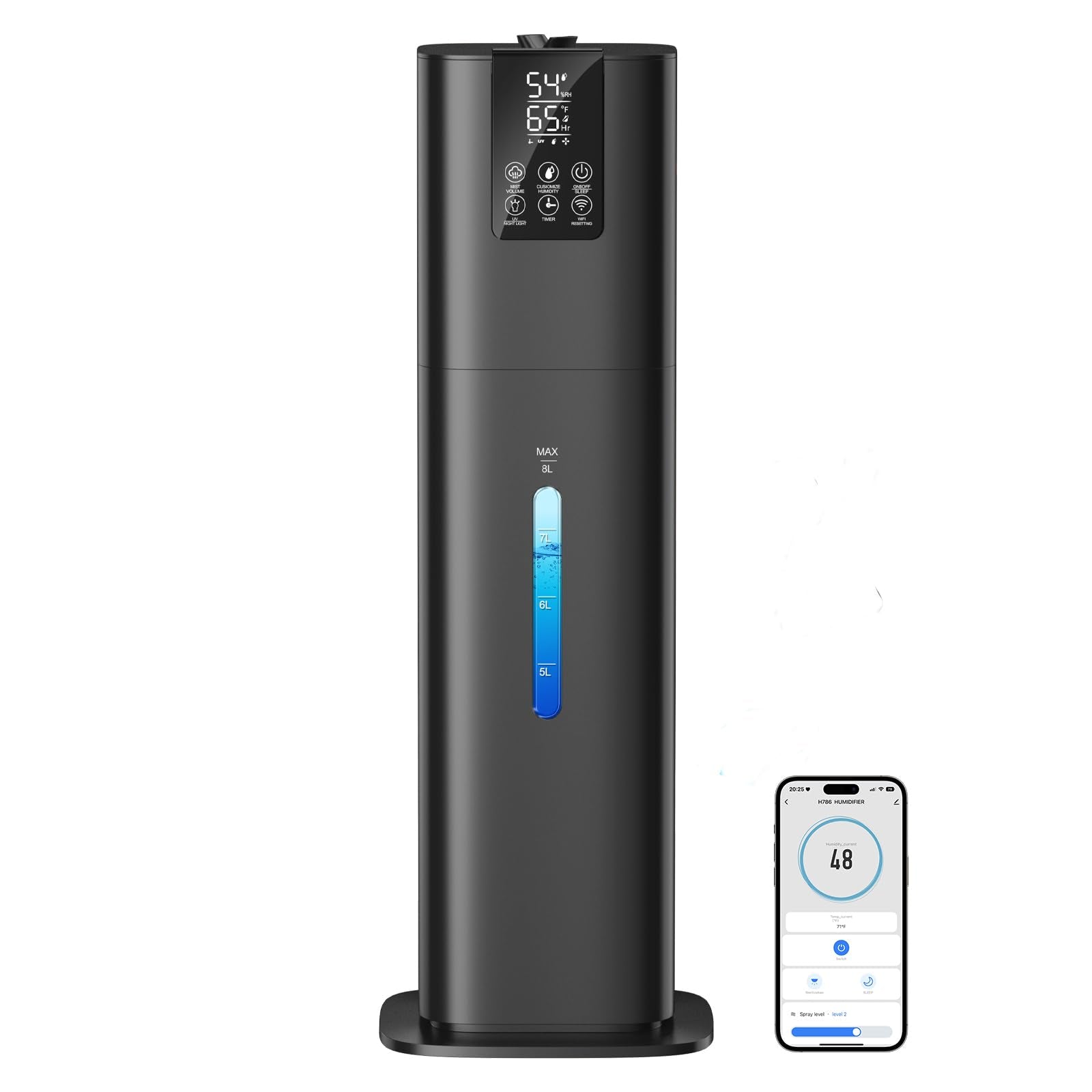 Honovos 8L humidifier water tank close-up with easy top-fill design.