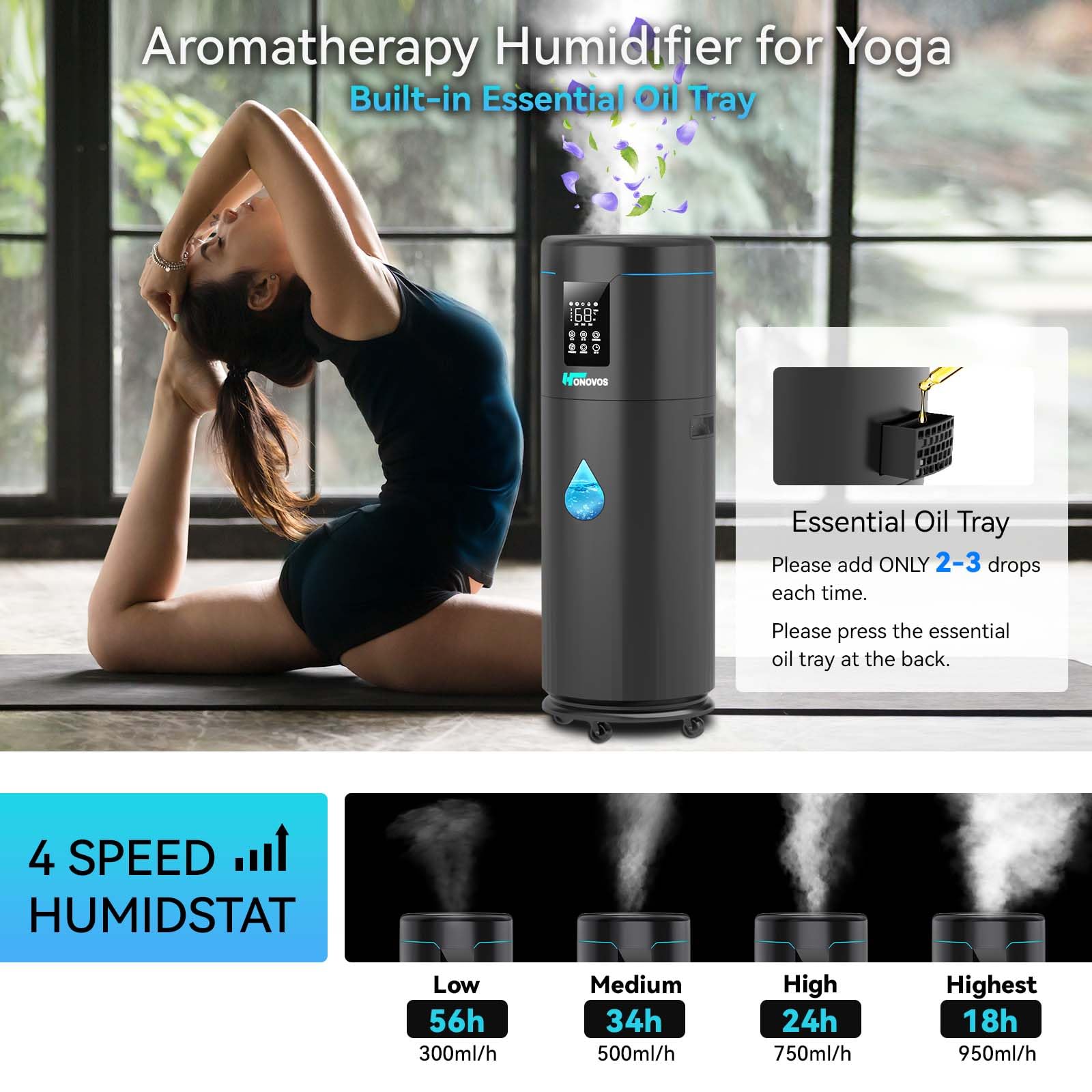 Honovos humidifier 360-degree nozzle with extension tube for versatile placement.