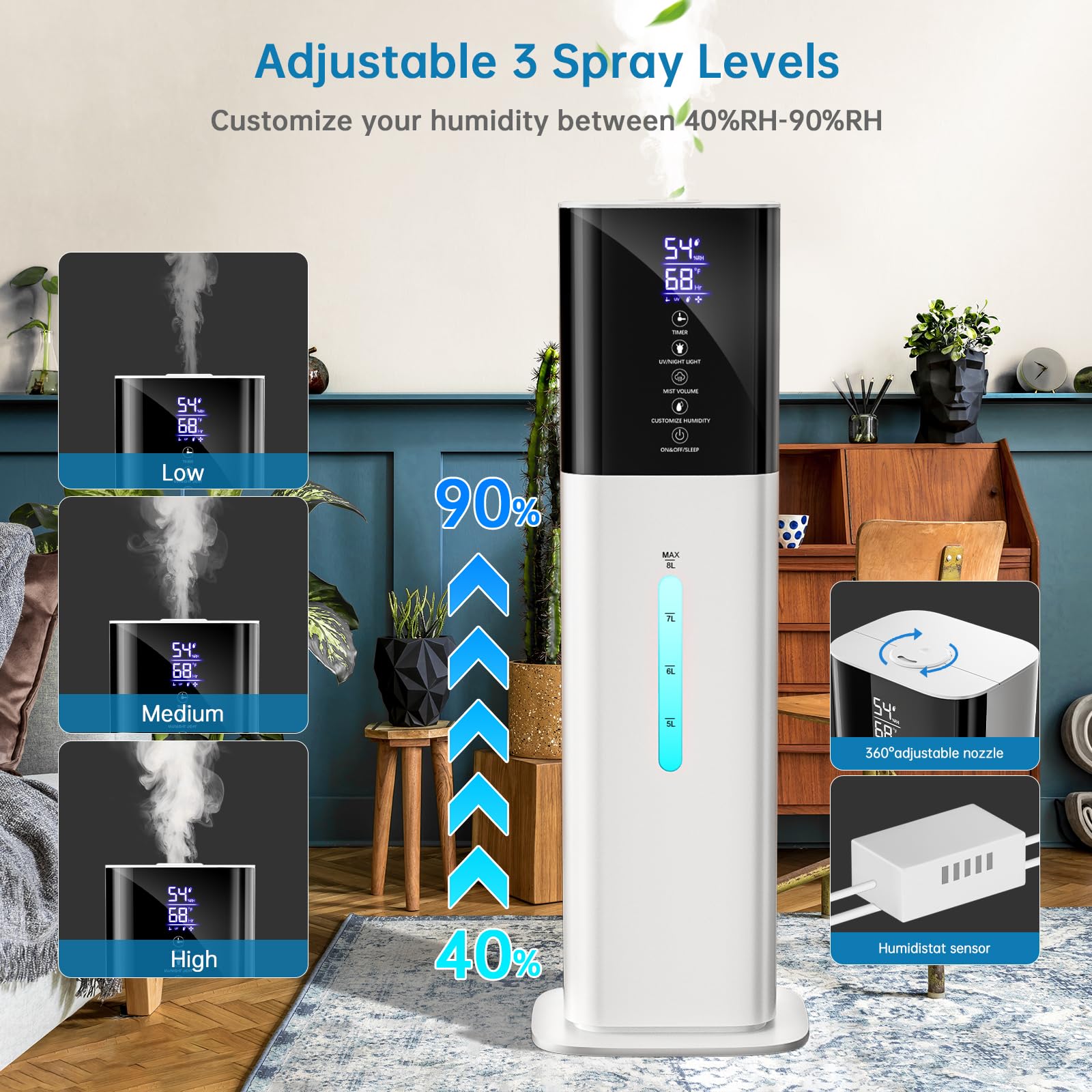 Honovos humidifier with 7-color LED lights for ambiance