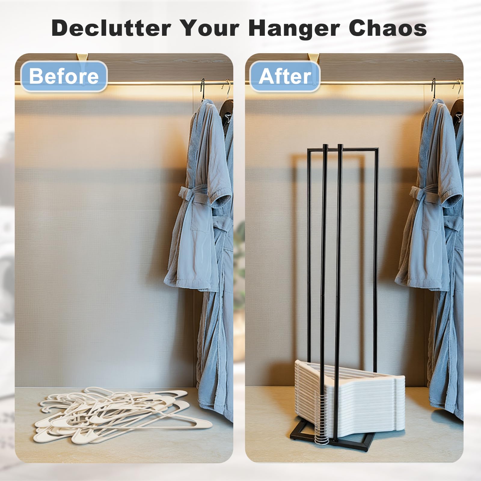 HONZUEN hanger organizer stacker side view showing adjustable base for different hangers.