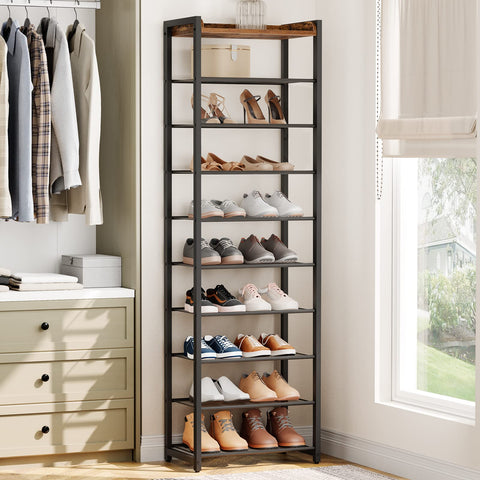 HOOBRO 10-tier shoe rack closet setup shows organized space and easy access.