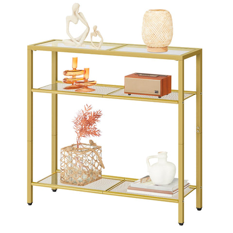 HOOBRO 29.5-inch narrow console table with glass top for a sleek entryway display