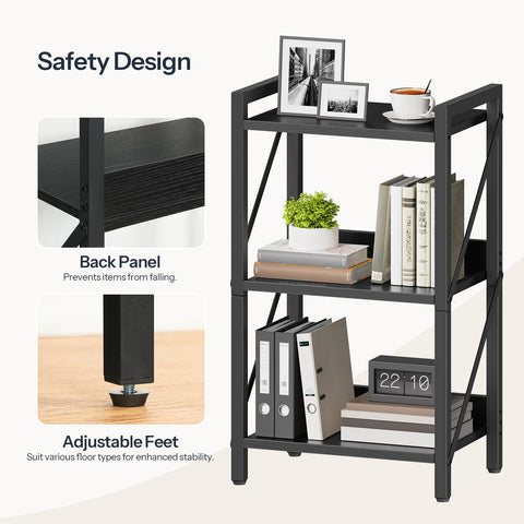 HOOBRO 3-tier bookcase assembly parts guide demonstrating easy DIY setup