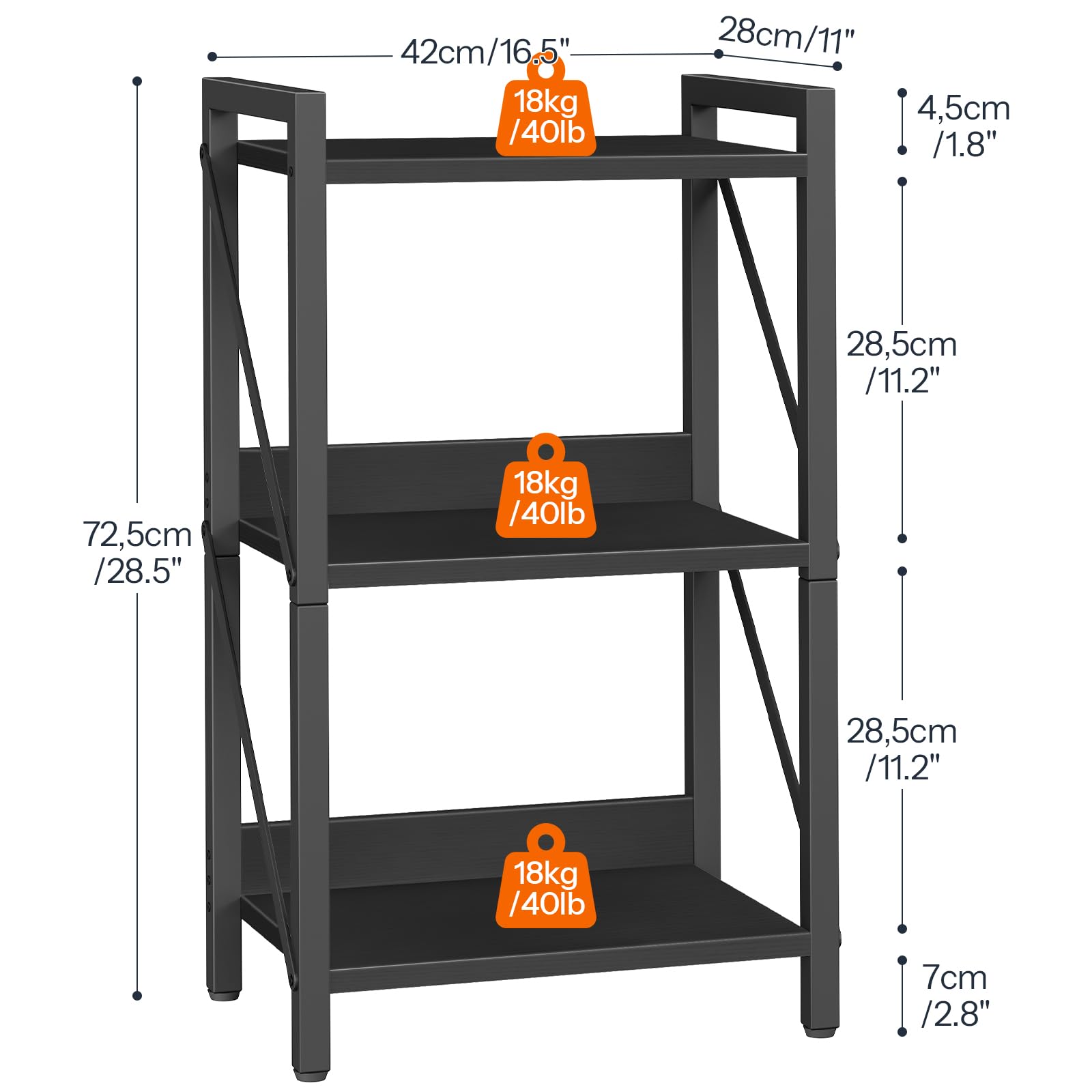 HOOBRO 3-tier bookcase back panel keeps items upright and organized
