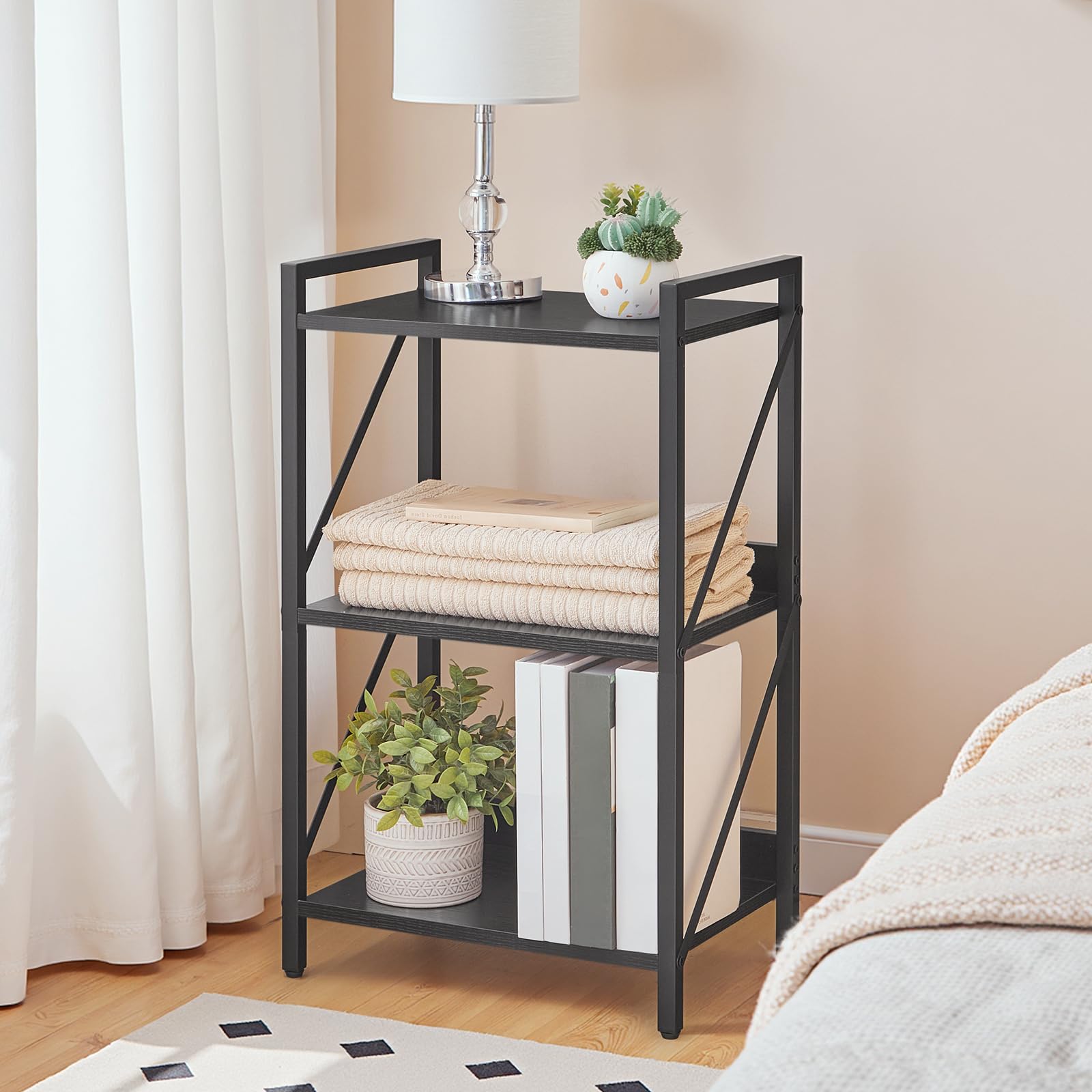 HOOBRO 3-tier bookcase durability with 40 lb per shelf capacity