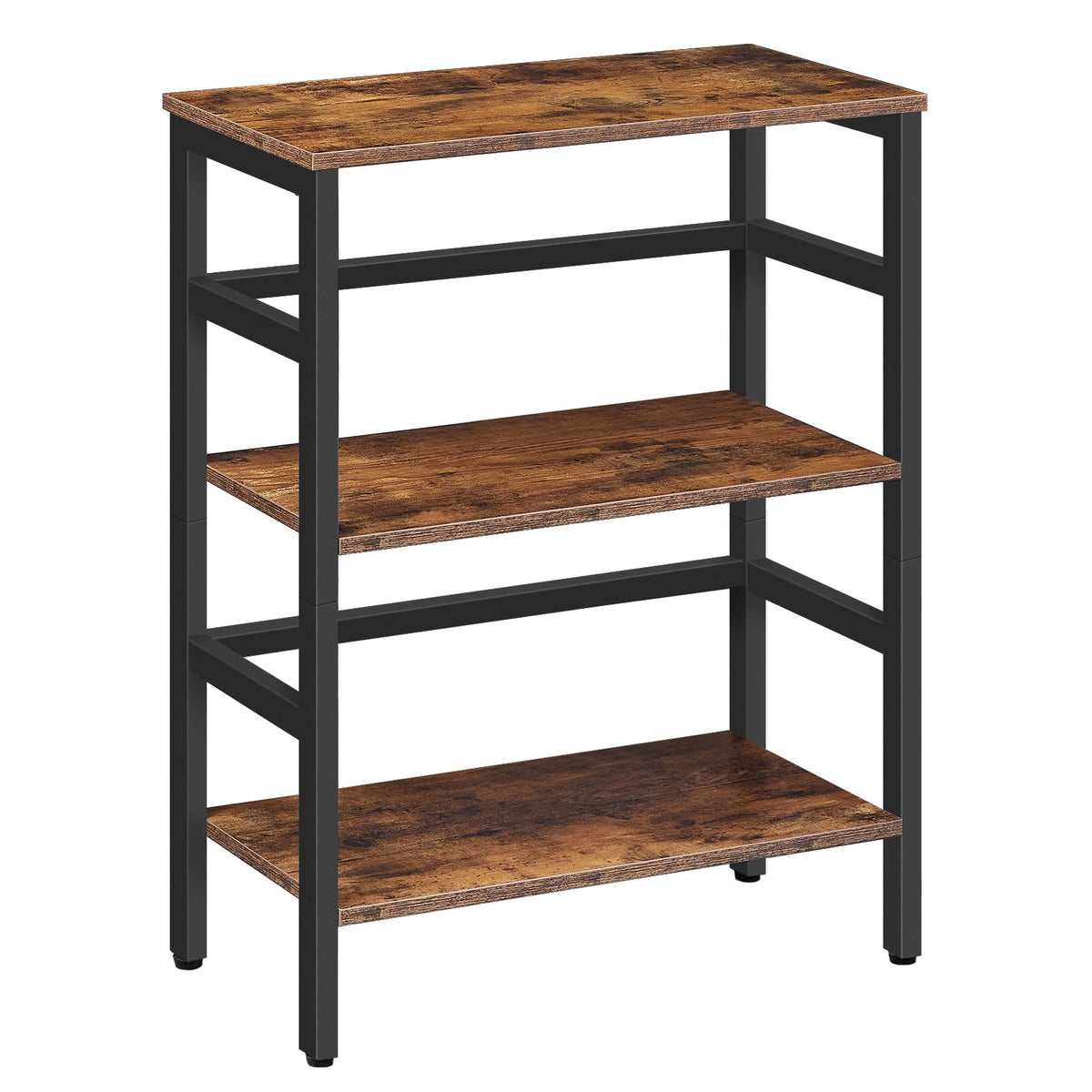 HOOBRO 3-tier bookshelf with wooden panels and industrial frame for organized storage.