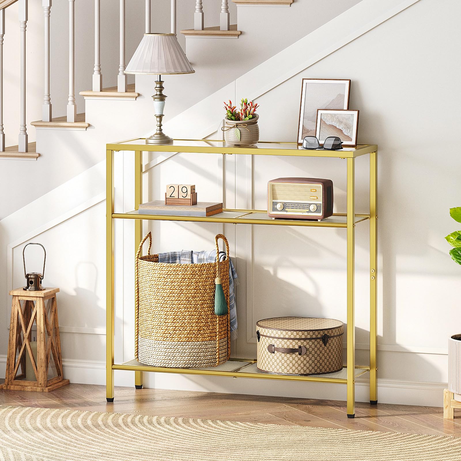 HOOBRO 3-tier console with mesh shelves for organized storage