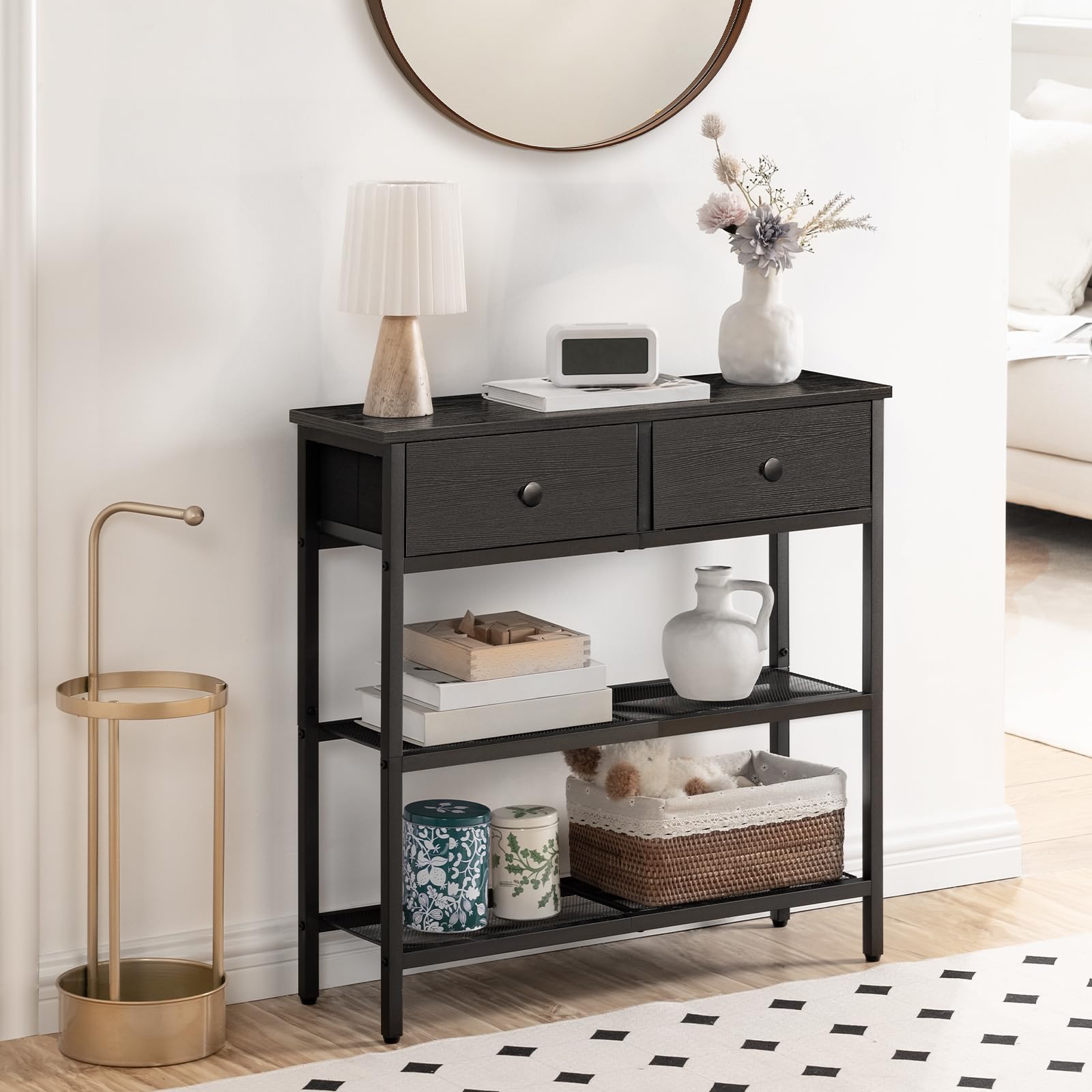 HOOBRO 3-tier storage shelves maximize vertical space for books, decor, and baskets