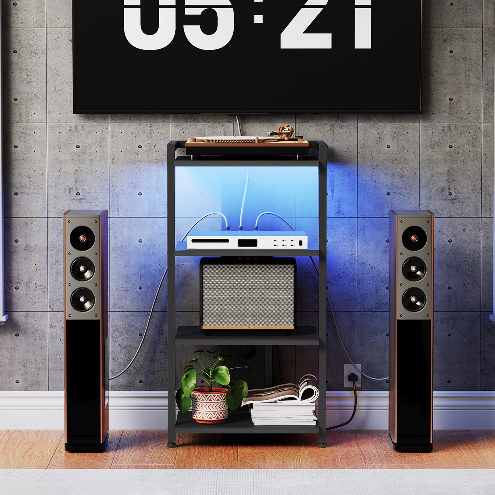 HOOBRO 4-Tier AV Stand corner-friendly design fits tight spaces.