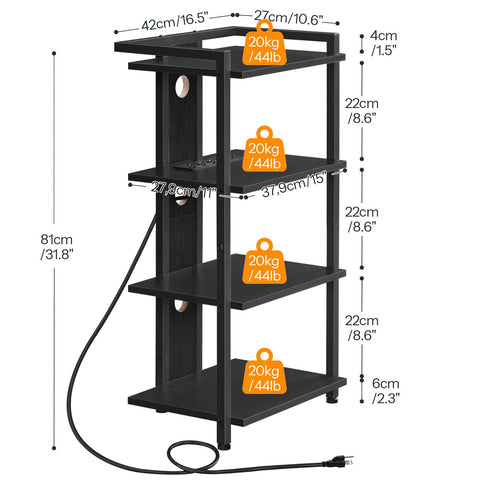 HOOBRO 4-Tier AV Stand power hub powers multiple devices easily.