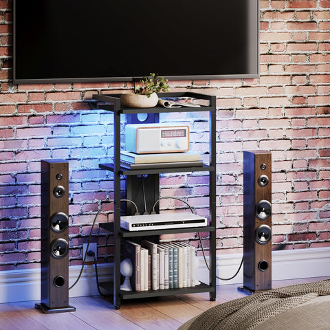 HOOBRO 4-Tier AV Stand storage shelves for gear and decor.