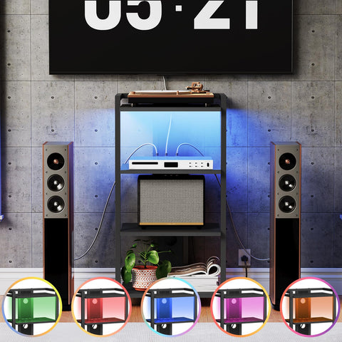 HOOBRO 4-Tier AV Stand cable management hides cables neatly.
