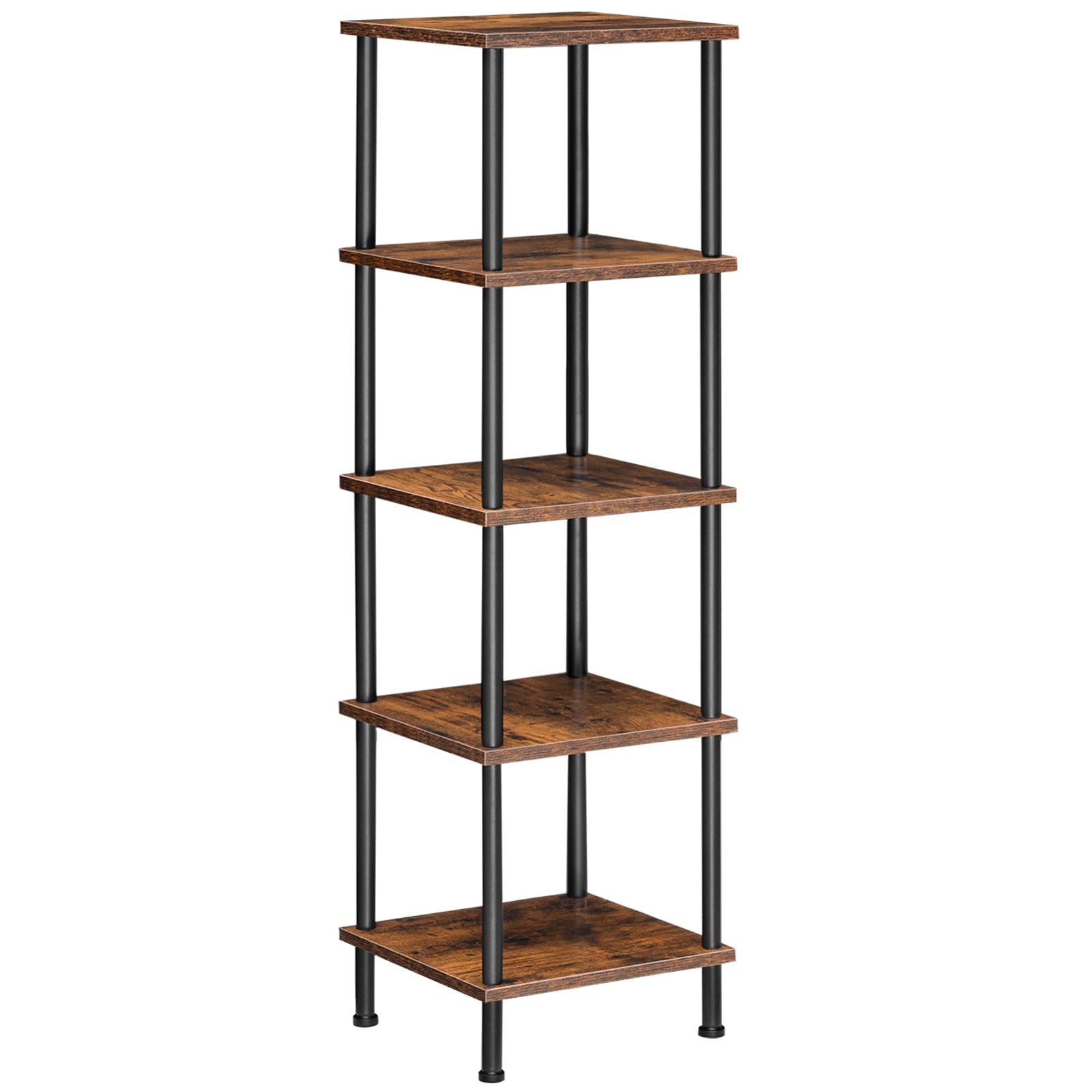 HOOBRO 5-tier corner shelf stand shows tool-free assembly for quick setup