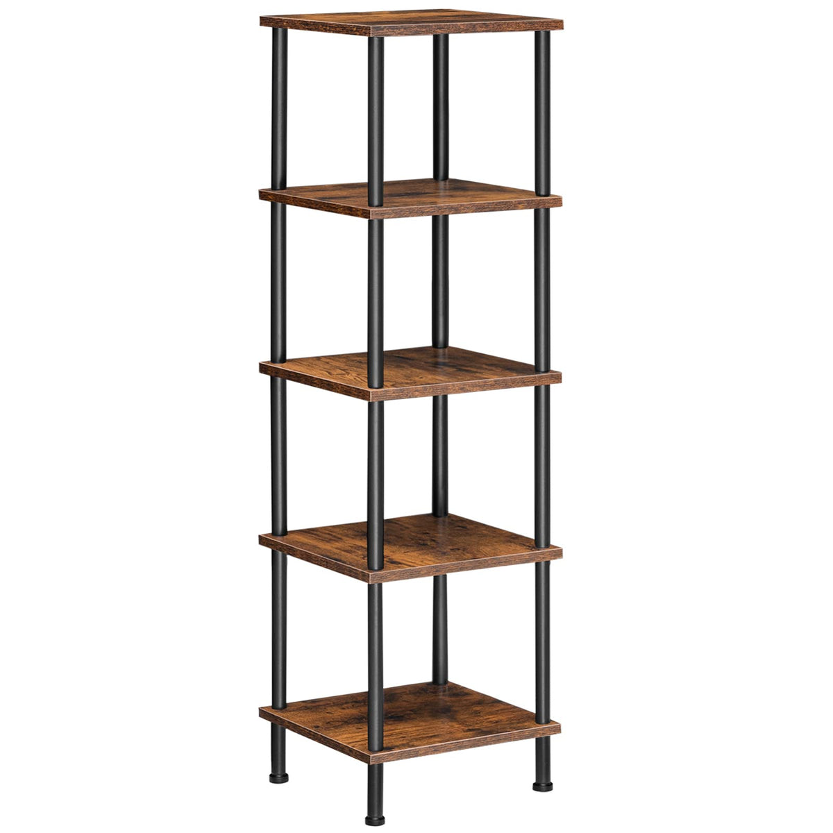 HOOBRO 5-tier corner shelf stand shows tool-free assembly for quick setup