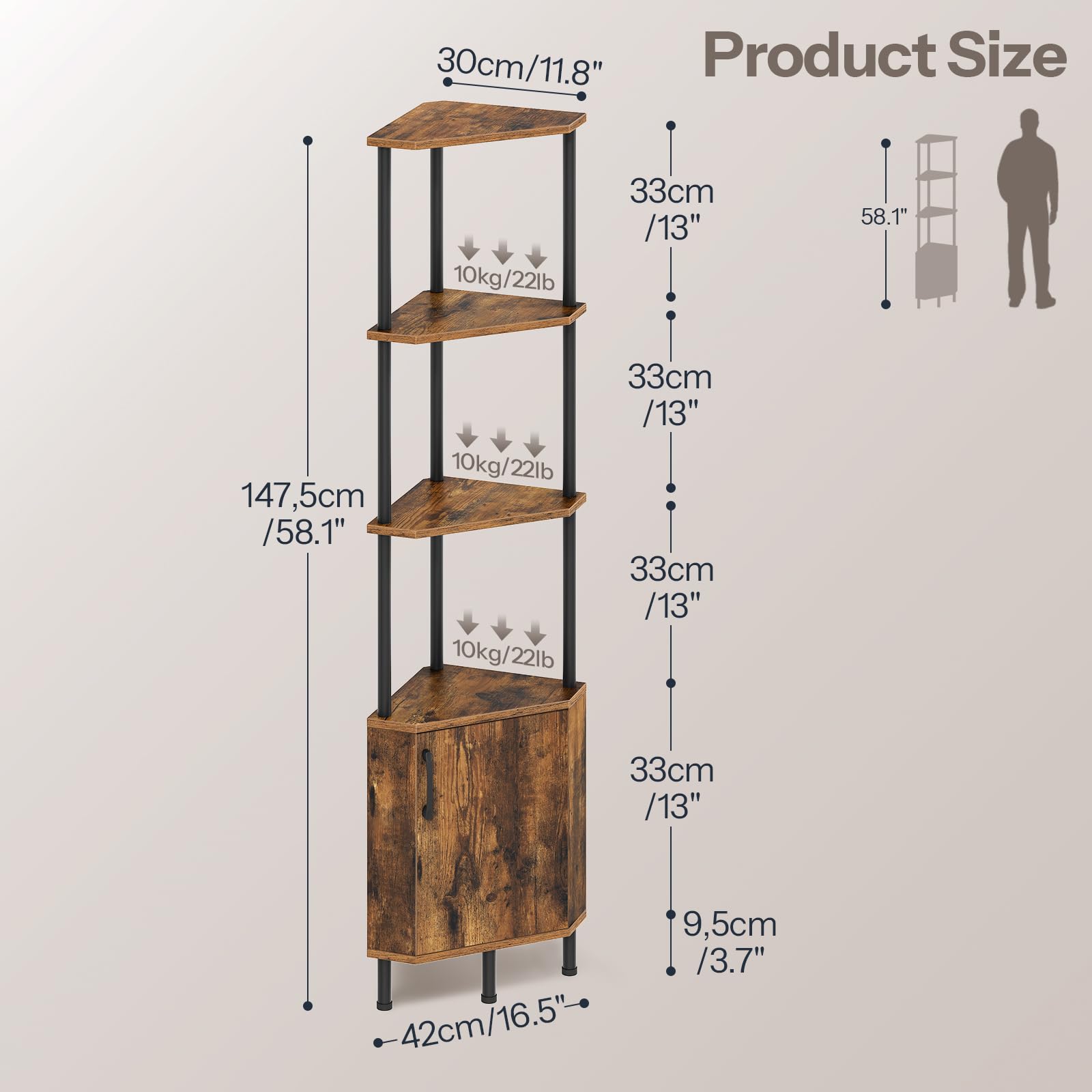 HOOBRO 5-tier industrial corner bookshelf fits books, photos, and plants.