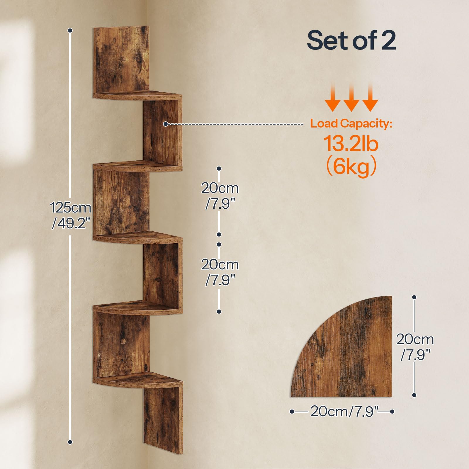 HOOBRO 5-tier shelves for living room display and organized books.