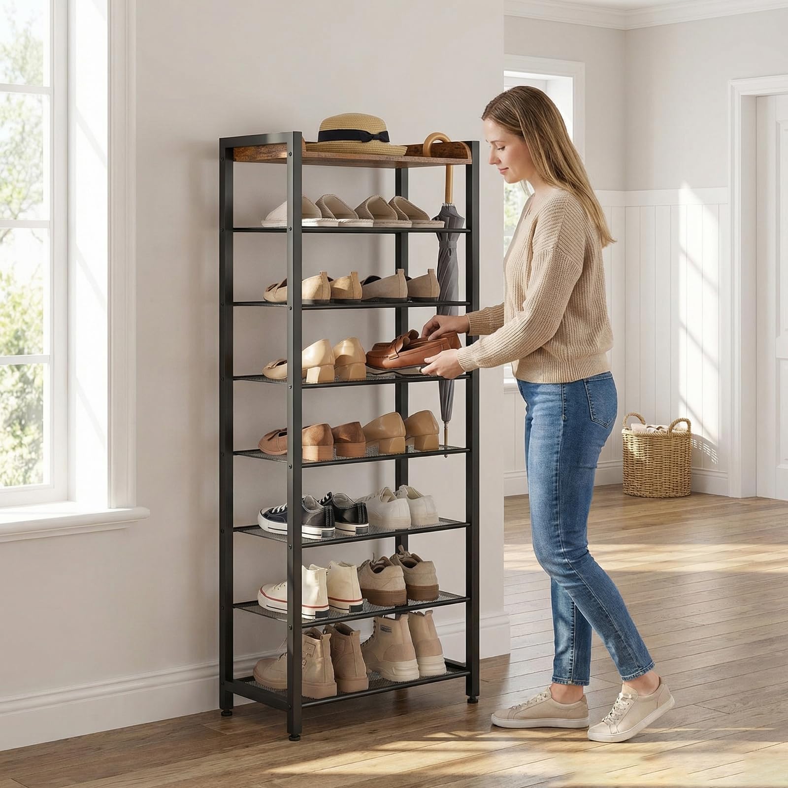 HOOBRO 8-tier shoe rack apartment fit in a compact hallway