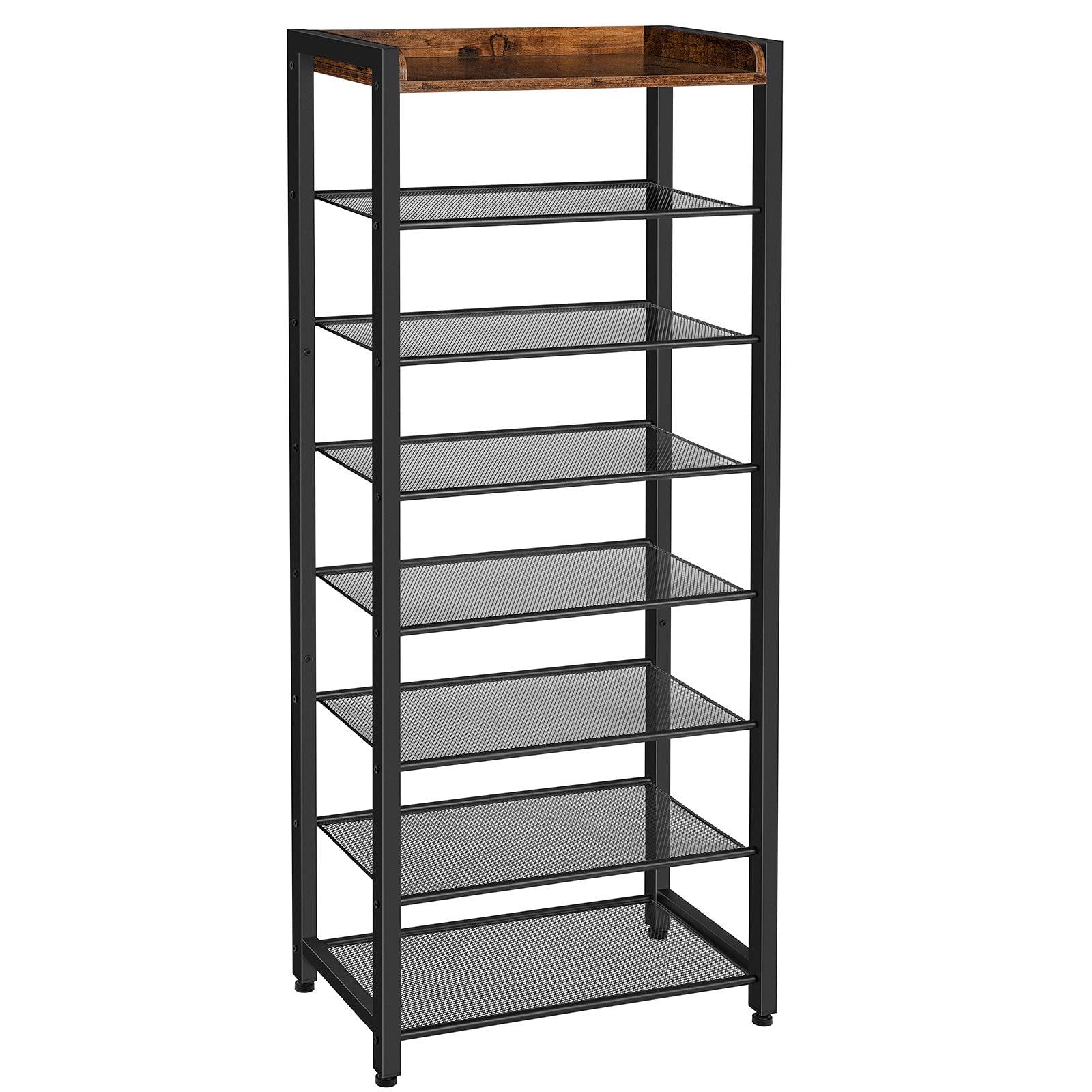 HOOBRO 8-tier shoe rack front view showing spacious storage for 14–16 pairs
