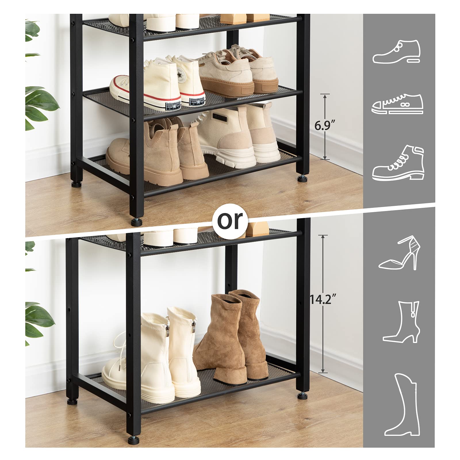 HOOBRO 8-tier shoe rack metal frame detail for durability