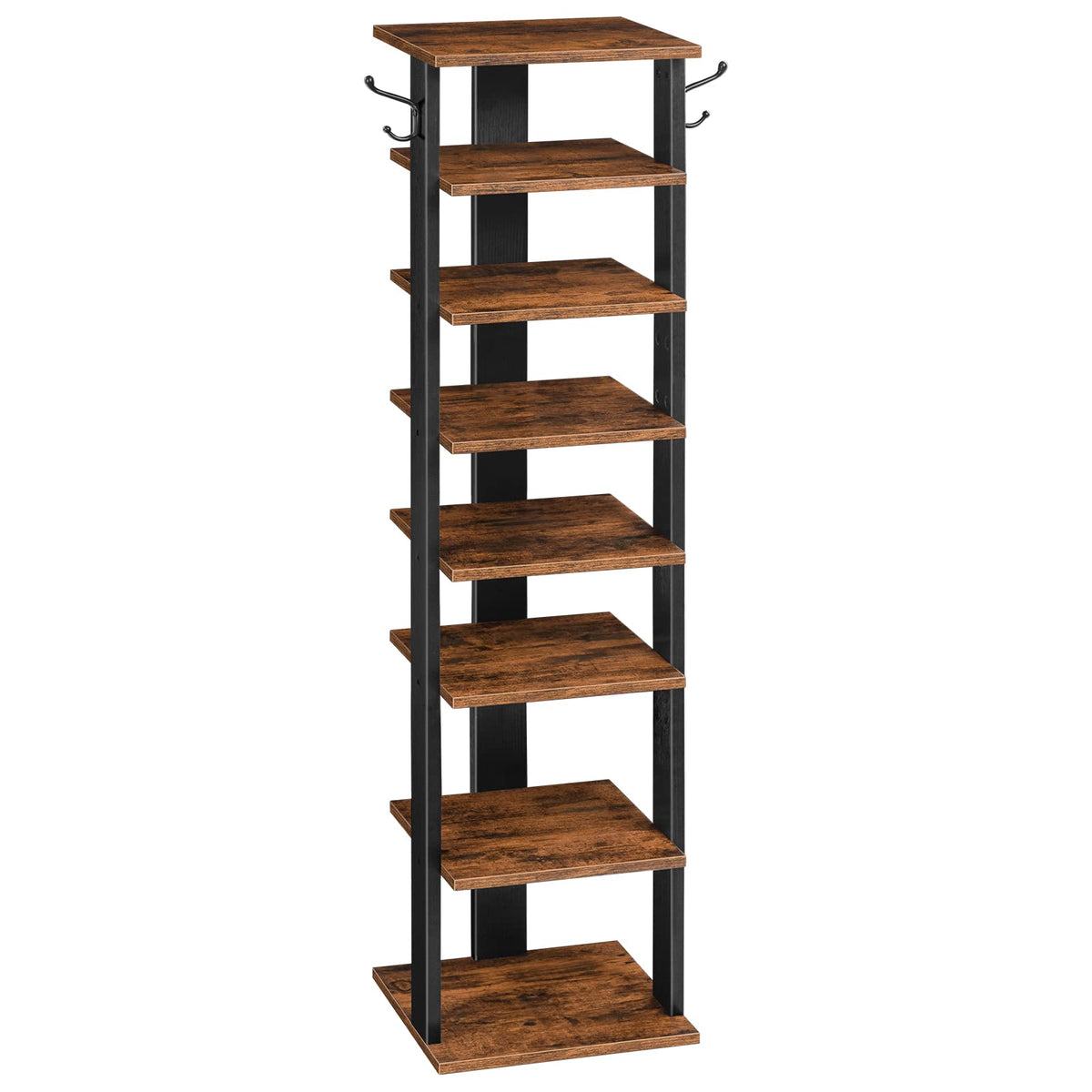 HOOBRO 8-tier vertical shoe rack closeup highlights sturdy shelves for neat, accessible footwear.