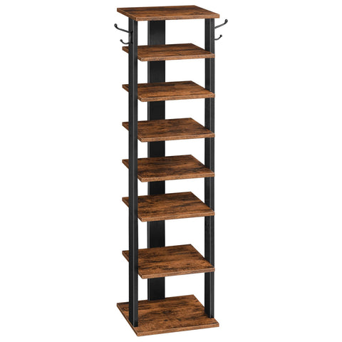 HOOBRO 8-tier vertical shoe rack closeup highlights sturdy shelves for neat, accessible footwear.