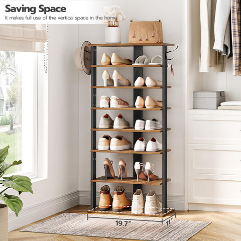HOOBRO vertical rack shelves close-up highlighting removable shelves for boots and shoes