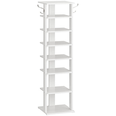 HOOBRO 8-tier vertical shoe rack in white displaying eight pairs for quick entryway access.
