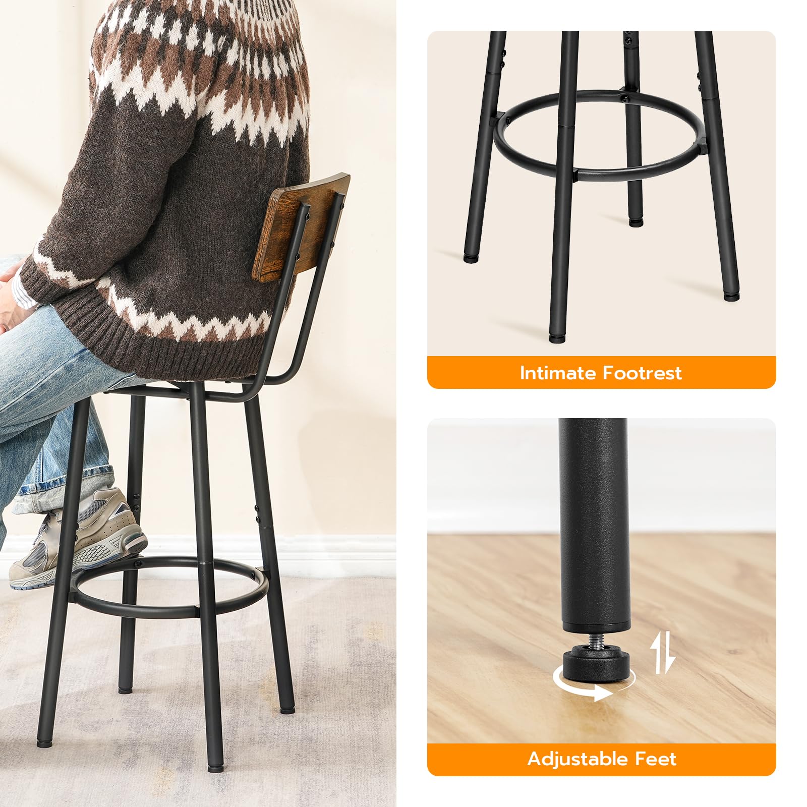 HOOBRO bar stool easy assembly with numbered parts.
